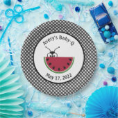 Picnic Ant Watermelon Black Gingham Papieren Bordje (Feest)