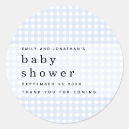 Picnic Baby shower Names Blue Gingham Ronde Sticker