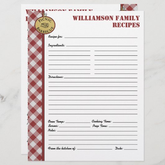 Picnic Barbecue Red Gecontroleerde aangepaste ontv (Voorkant / Achterkant)