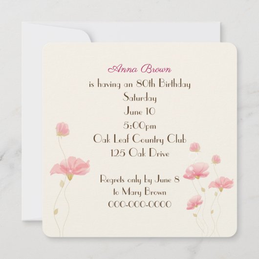 Picnic Basket 80e uitnodiging op geboortedag (Achterkant)