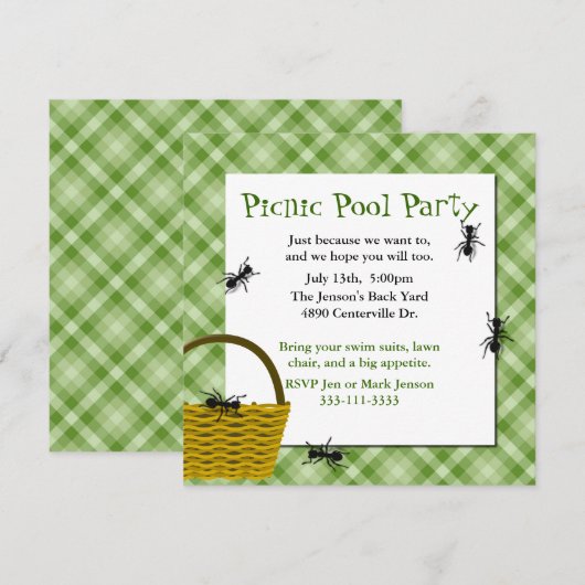 Picnic Basket met uitnodiging van Ants Party (Voorkant / Achterkant)