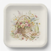 Picnic Basket met wijnfles Papieren Bordje (Voorkant)