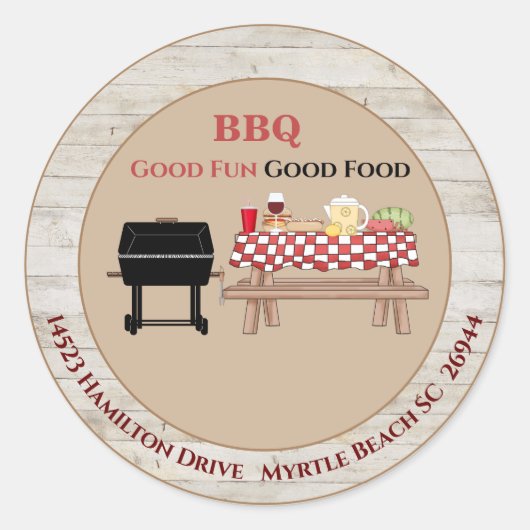 Picnic BBQ-grill adressticker Ronde Sticker (Voorkant)