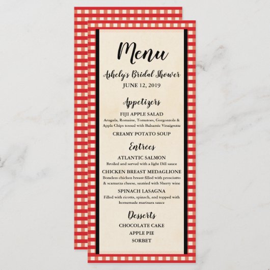 Picnic BBQ, Vrijgezellenfeest, bruiloft, partijmen Menu (Voorkant / Achterkant)