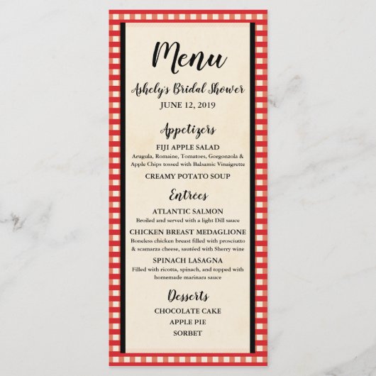 Picnic BBQ, Vrijgezellenfeest, bruiloft, partijmen Menu (Voorkant)