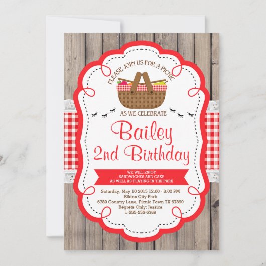 Picnic Birthday Party Invitation - Park Party Kaart (Voorkant)