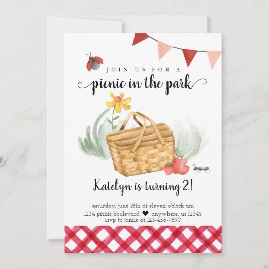 Picnic Birthday Uitnodiging voor meisjes (Voorkant)