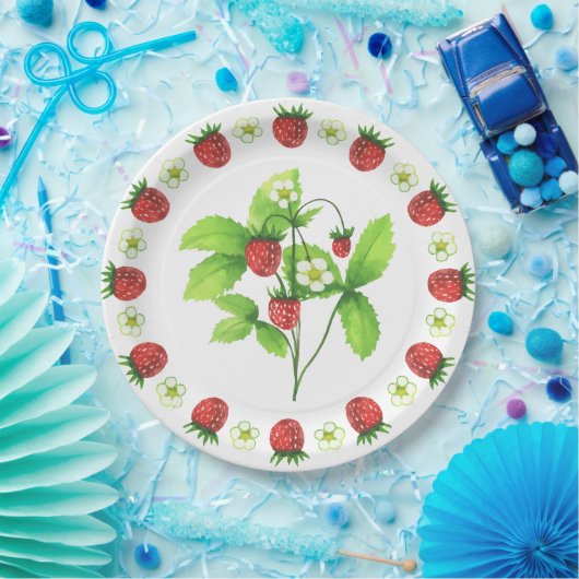 Picnic Borden - Aardbeien Papieren Bordje (Feest)