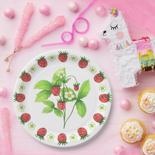 Picnic Borden - Aardbeien Papieren Bordje (Feest)