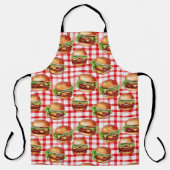 Picnic Burger Delight Retro Gingham & Cheeseburger Schort (Voorkant)