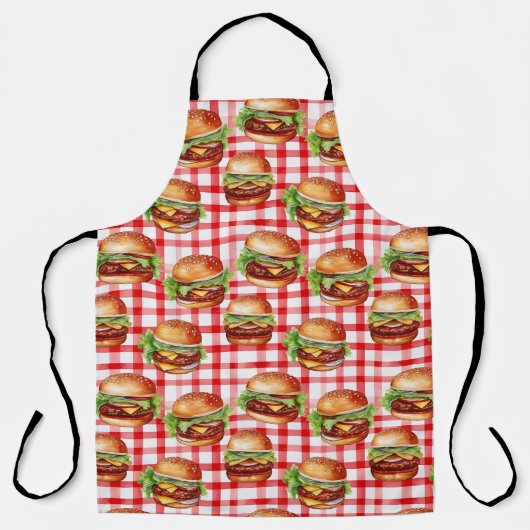 Picnic Burger Delight Retro Gingham & Cheeseburger Schort (Voorkant)