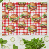 Picnic Burger Delight Retro Gingham & Cheeseburger Theedoek (Gevouwen)