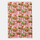 Picnic Burger Delight Retro Gingham & Cheeseburger Theedoek (Verticaal)