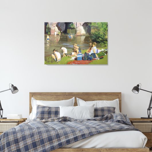 Picnic by the River Withypool Canvas Afdruk (Insitu (Slaapkamer))