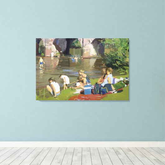 Picnic by the River Withypool Canvas Afdruk (Insitu (Houten vloer))
