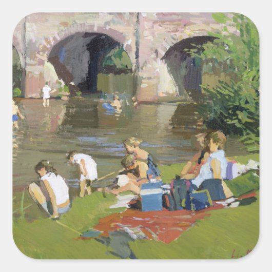 Picnic by the River Withypool Vierkante Sticker (Voorkant)