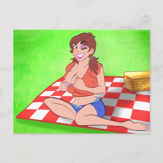 Picnic Cartoon Pin-up Briefkaart (Voorkant)