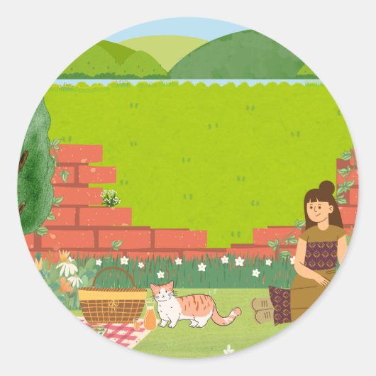 Picnic Cat Sticker (Voorkant)