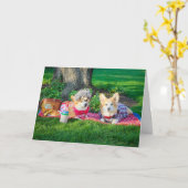 Picnic Corgis Jubileum wenskaart Kaart (Gele Bloem)