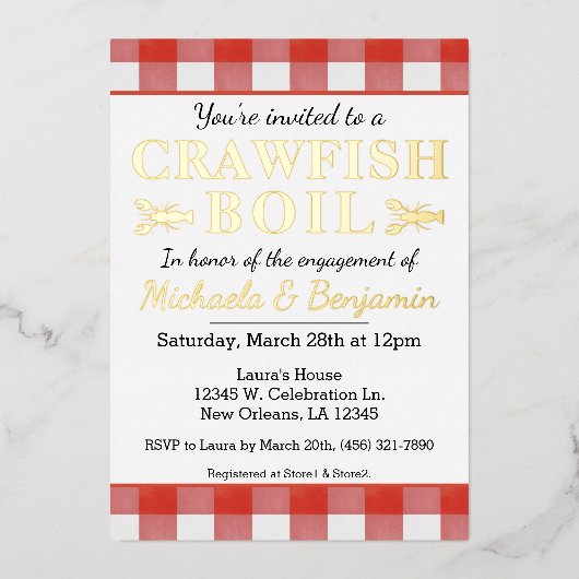 Picnic Crawfish Boil Seafood Party Verloving Folie Uitnodiging (Voorkant)