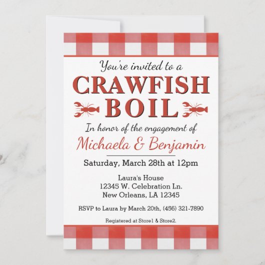 Picnic Crawfish Boil Seafood Party Verloving Red Kaart (Voorkant)