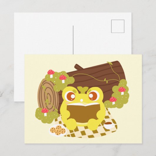 Picnic Frog leest een boek Briefkaart (Voorkant / Achterkant)