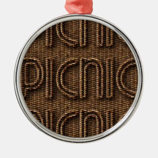 Picnic Funny Wicker Style Typografie Brown Metalen Ornament (Voorkant)