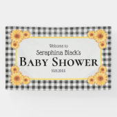 Picnic Gingham Sunflower Baby shower Welkom Spandoek (Horizontaal)