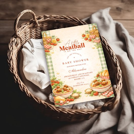 Picnic Green Gingham Little Meatball Baby Shower Kaart