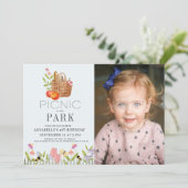 Picnic in het Park Basket 1e verjaardag Foto Kaart (Staand voorkant)