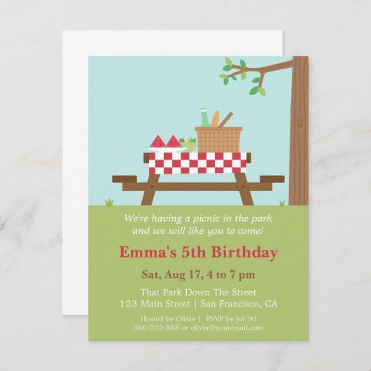 Picnic in het Park Birthday Party Kaart (Voorkant / Achterkant)
