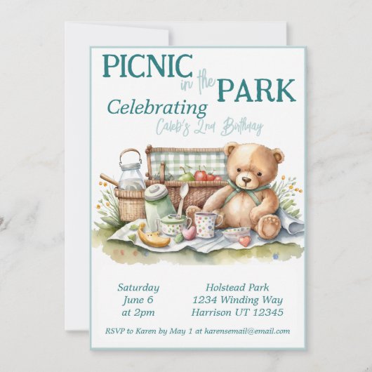 Picnic in het Park Cute Beer Birthday Kaart (Voorkant)