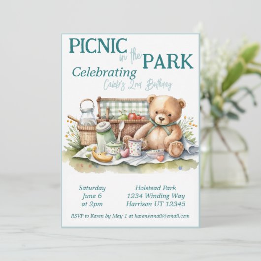 Picnic in het Park Cute Beer Birthday Kaart (Staand voorkant)