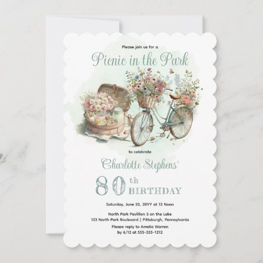 Picnic in het Park Floral 80e verjaardag Kaart (Voorkant)