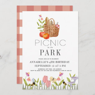 Picnic in het park Floral Birthday Invitati Kaart