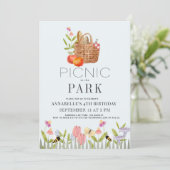 Picnic in het park Floral Birthday Kaart (Staand voorkant)