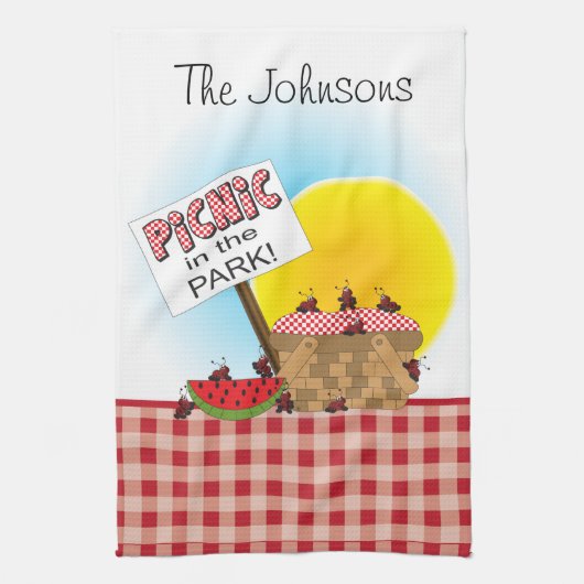 Picnic in het park | Gepersonaliseerd Theedoek (Verticaal)