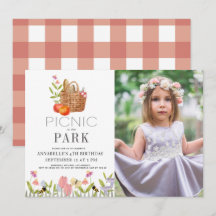 Picnic in Park Basket Floral Birthday Foto in