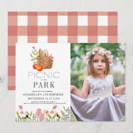 Picnic in Park Basket Floral Birthday Foto in Kaart