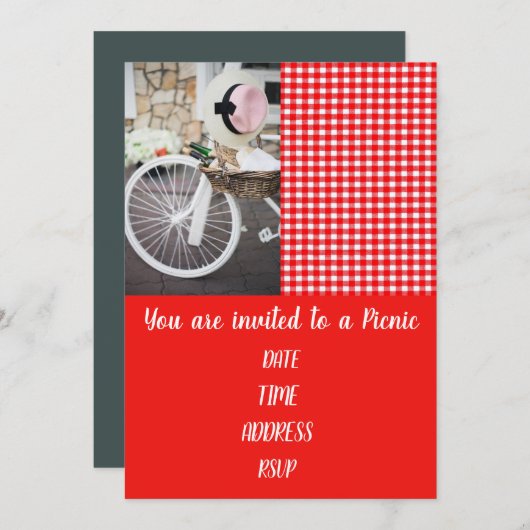 Picnic lunchpartij schattige Franse stijl gingham Kaart (Voorkant / Achterkant)