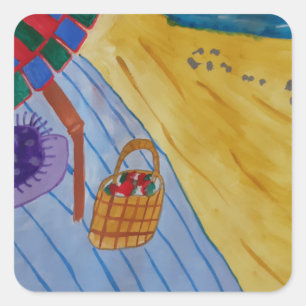 Picnic op de strand vierkante sticker