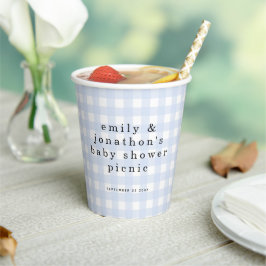 Picnic Park Namen Datum Baby shower Blue Gingham Papieren Bekers