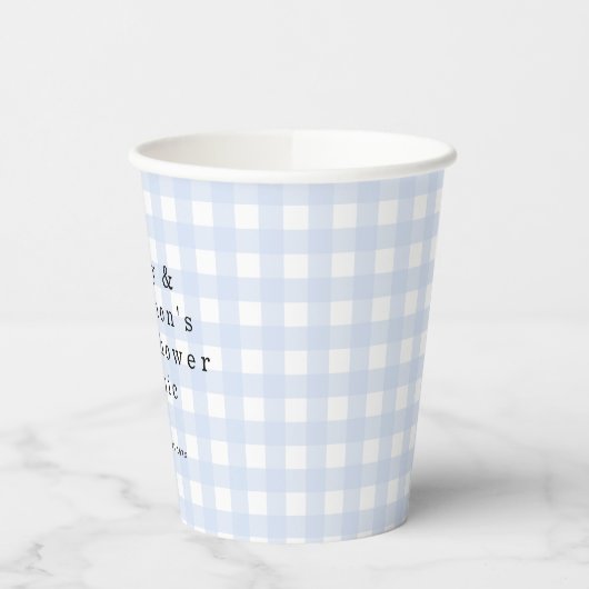 Picnic Park Namen Datum Baby shower Blue Gingham Papieren Bekers (Links)