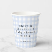 Picnic Park Namen Datum Baby shower Blue Gingham Papieren Bekers (Voorkant)