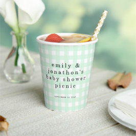 Picnic Park Namen Datum Baby shower Green Gingham Papieren Bekers