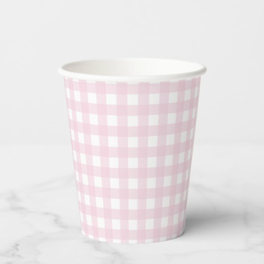 Picnic Park Namen Datum Baby shower Pink Gingham Papieren Bekers (Achterkant)