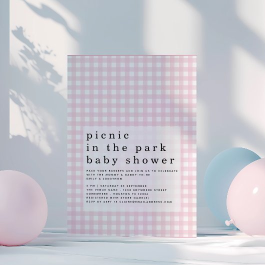 Picnic Park Pink Gingham Baby shower Kaart