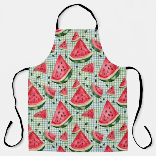Picnic Patch Watermelon – Waterverf Fruit Gingham Schort (Voorkant)