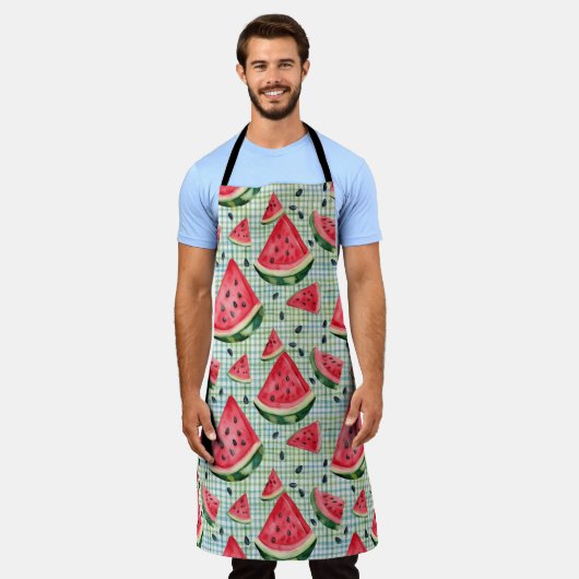 Picnic Patch Watermelon – Waterverf Fruit Gingham Schort (Gedragen)