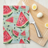 Picnic Patch Watermelon – Waterverf Fruit Gingham Theedoek (Quarter Fold)